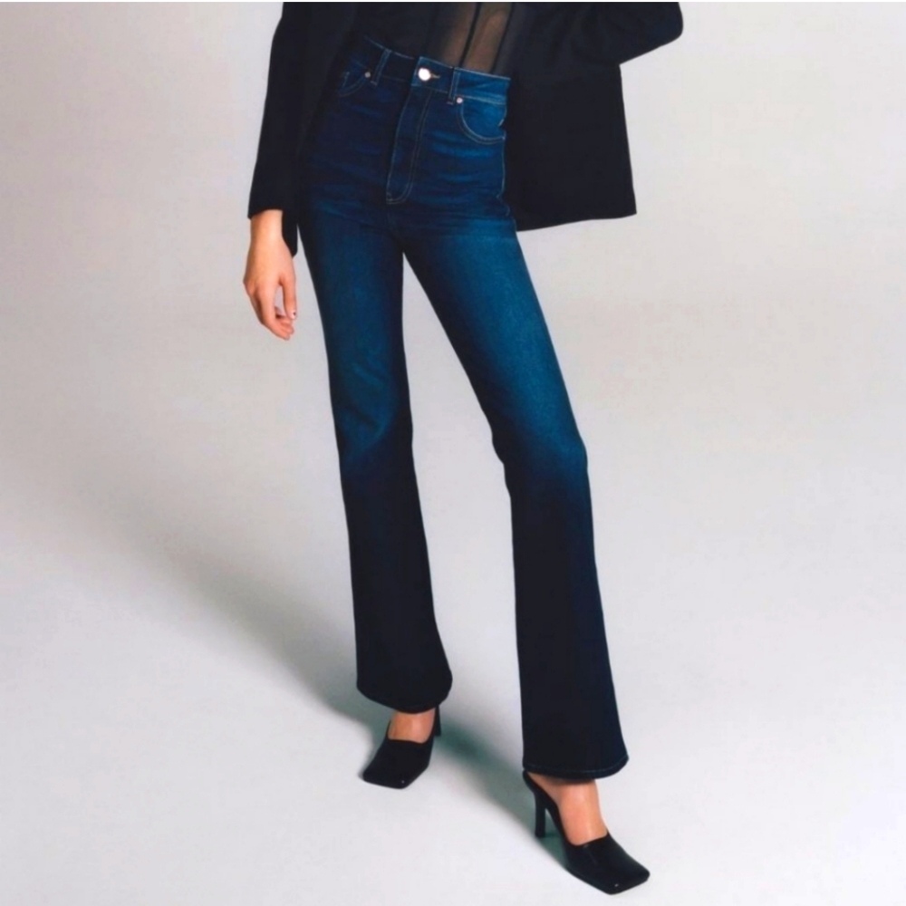 ZARA Bootcut Jeans Dark Wash Blue Denim High Waist Stretch Western
